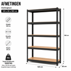 Stellingkast - Metaal - Zwart - 120 x 30 x 180 cm