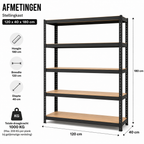 Stellingkast - Metaal - Zwart - 120 x 40 x 180 cm