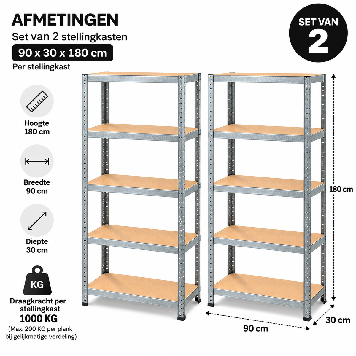 Stellingkast Tweedelige Set - Metaal - Zilver - 90 x 30 x 180 cm