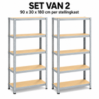 Stellingkast Tweedelige Set - Metaal - Zilver - 90 x 30 x 180 cm