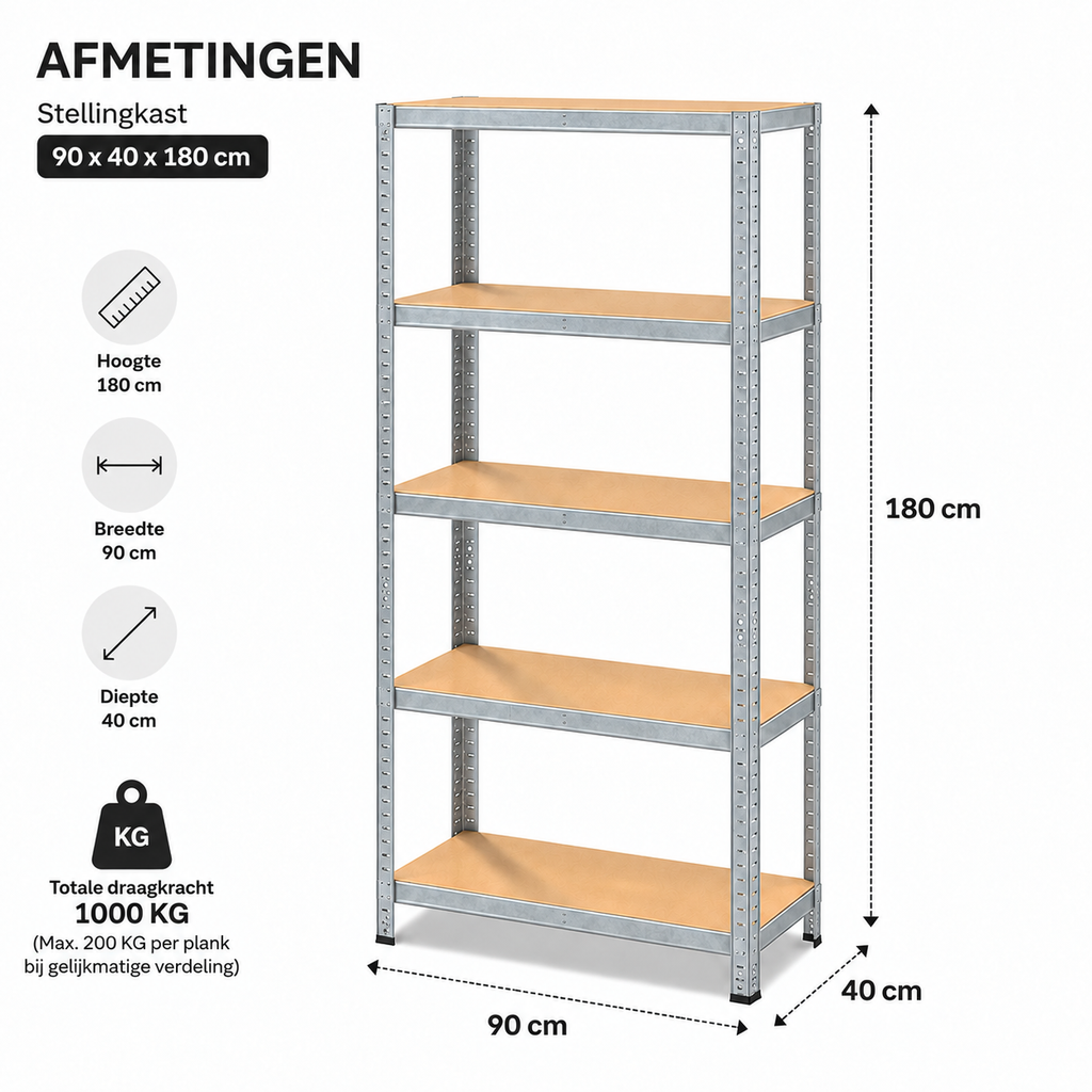 Stellingkast - Metaal - Zilver - 90 x 40 x 180 cm
