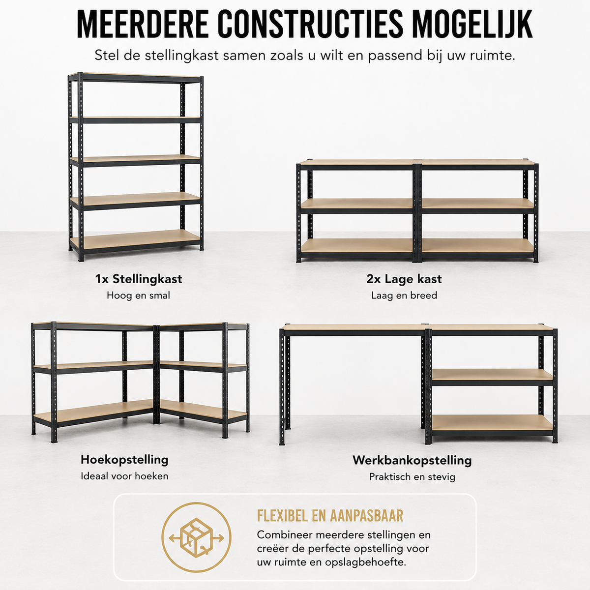 Stellingkast - Metaal - Zwart - 120 x 30 x 180 cm
