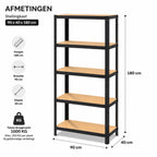 Stellingkast - Metaal - Zwart - 90 x 40 x 180 cm