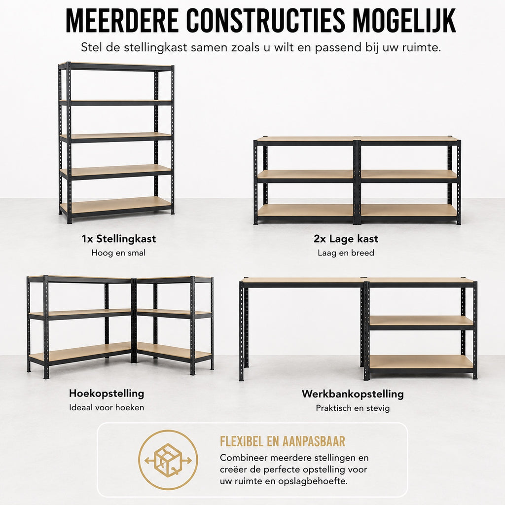 Stellingkast - Metaal - Zwart - 90 x 40 x 180 cm
