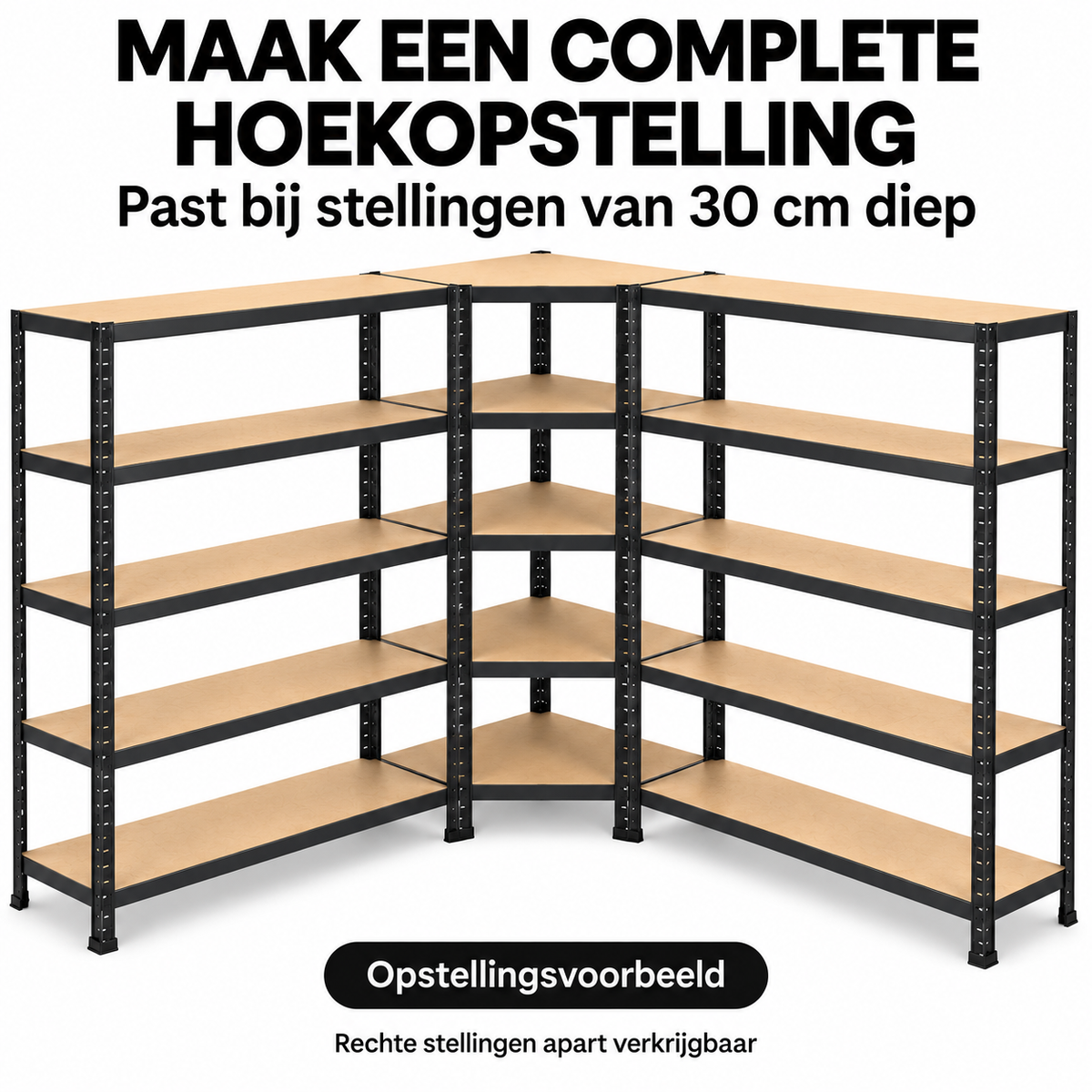 Stellingkast - Hoek - Metaal - Zwart - 70 x 70 x 180 cm