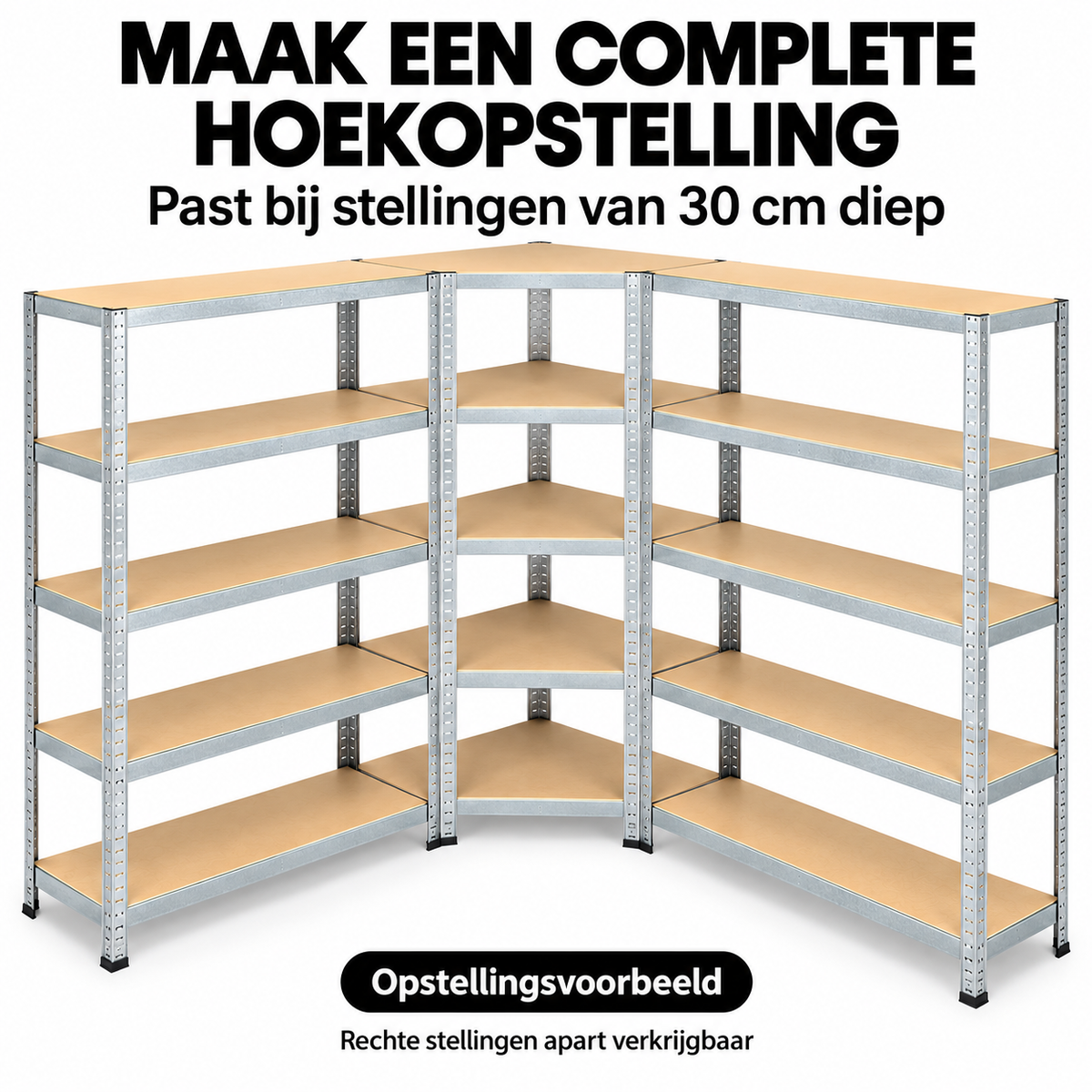 Stellingkast - Hoek - Metaal - Zilver - 70 x 70 x 180 cm