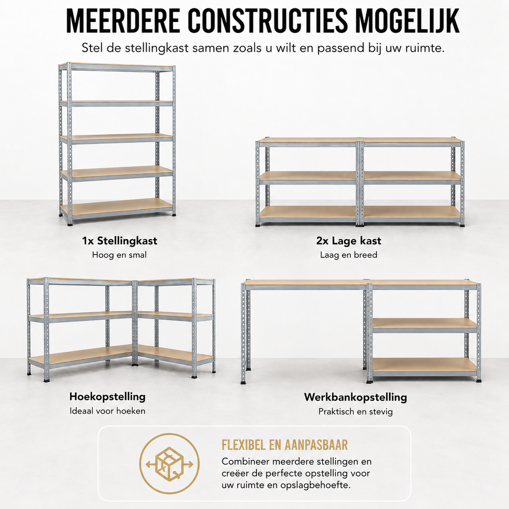 Stellingkast Tweedelige Set - Metaal - Zilver - 90 x 30 x 180 cm