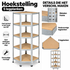 Stellingkast - Hoek - Metaal - Zilver - 70 x 70 x 180 cm