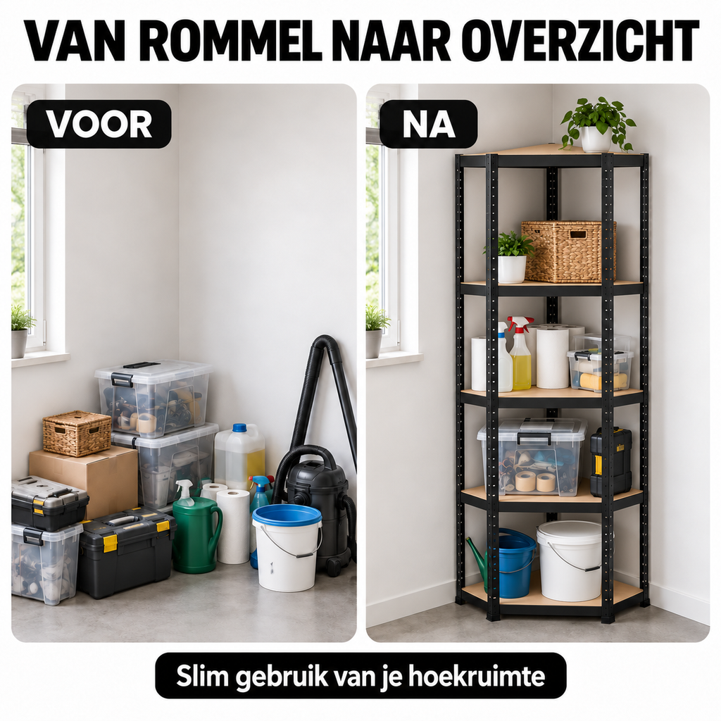 Stellingkast - Hoek - Metaal - Zwart - 70 x 70 x 180 cm