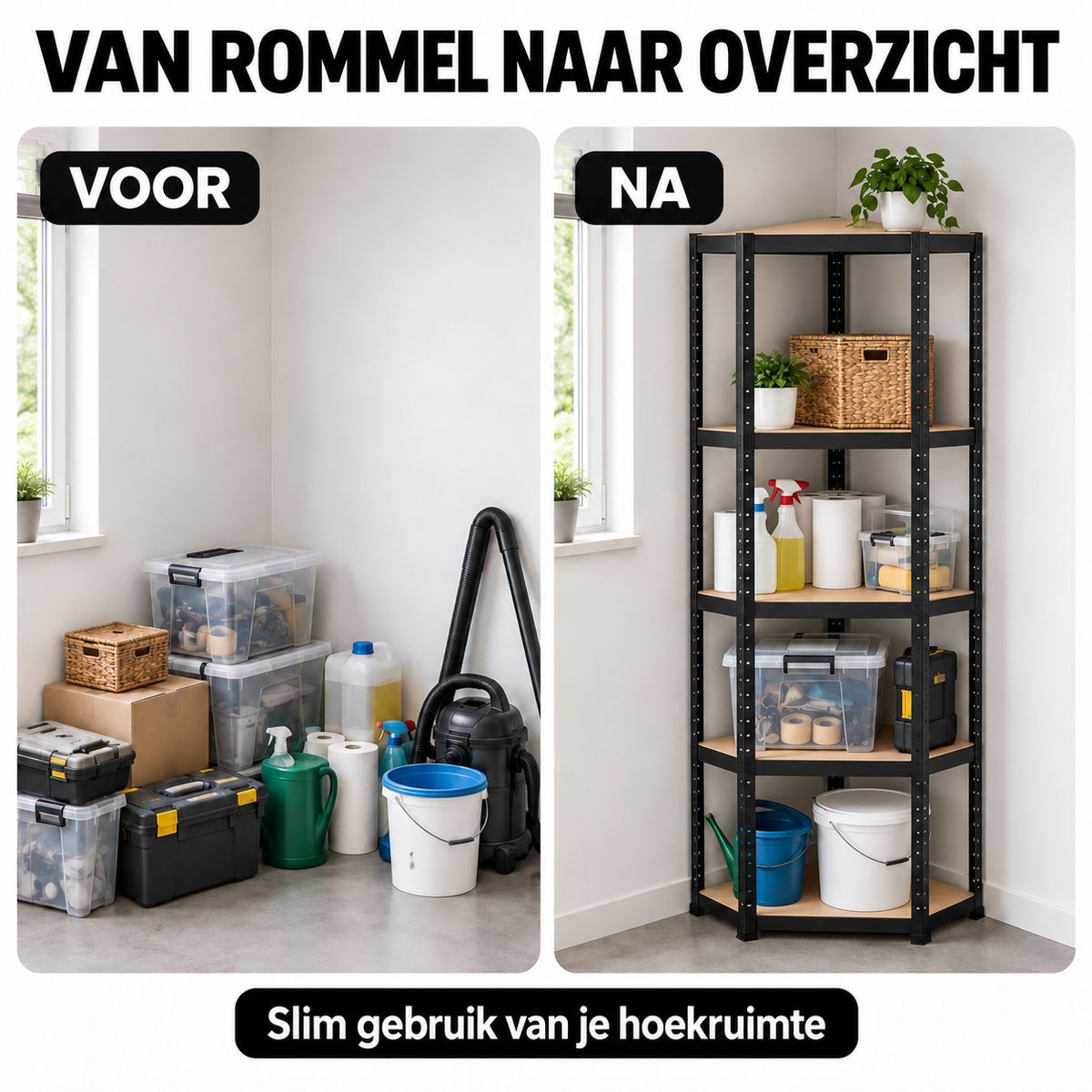 Stellingkast - Hoek - Metaal - Zwart - 70 x 70 x 180 cm